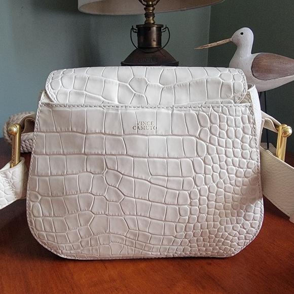 Vince Camuto Tal Croc Embossed Leather  Saddle Bag in Cream - Picture 4 of 16